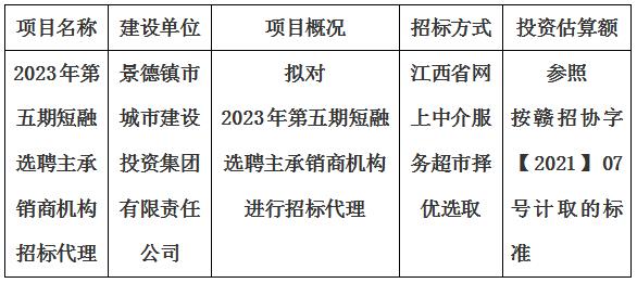 2023年第五期短融選聘主承銷(xiāo)商機(jī)構(gòu)招標(biāo)代理計(jì)劃公告