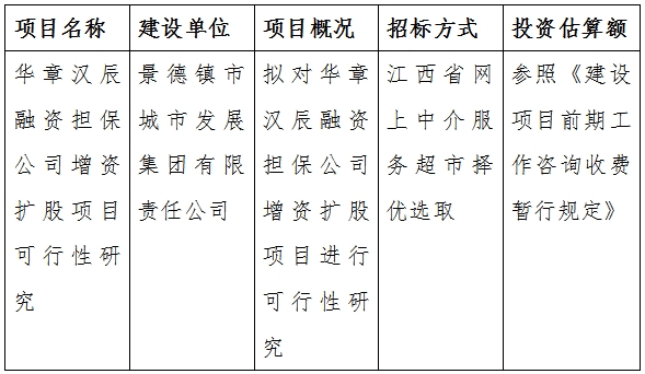 華章漢辰融資擔(dān)保公司增資擴(kuò)股項目可行性研究計劃公告