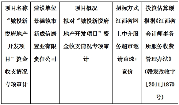 “城投新悅府地產(chǎn)開發(fā)項(xiàng)目”資金收支情況專項(xiàng)審計(jì)計(jì)劃公告